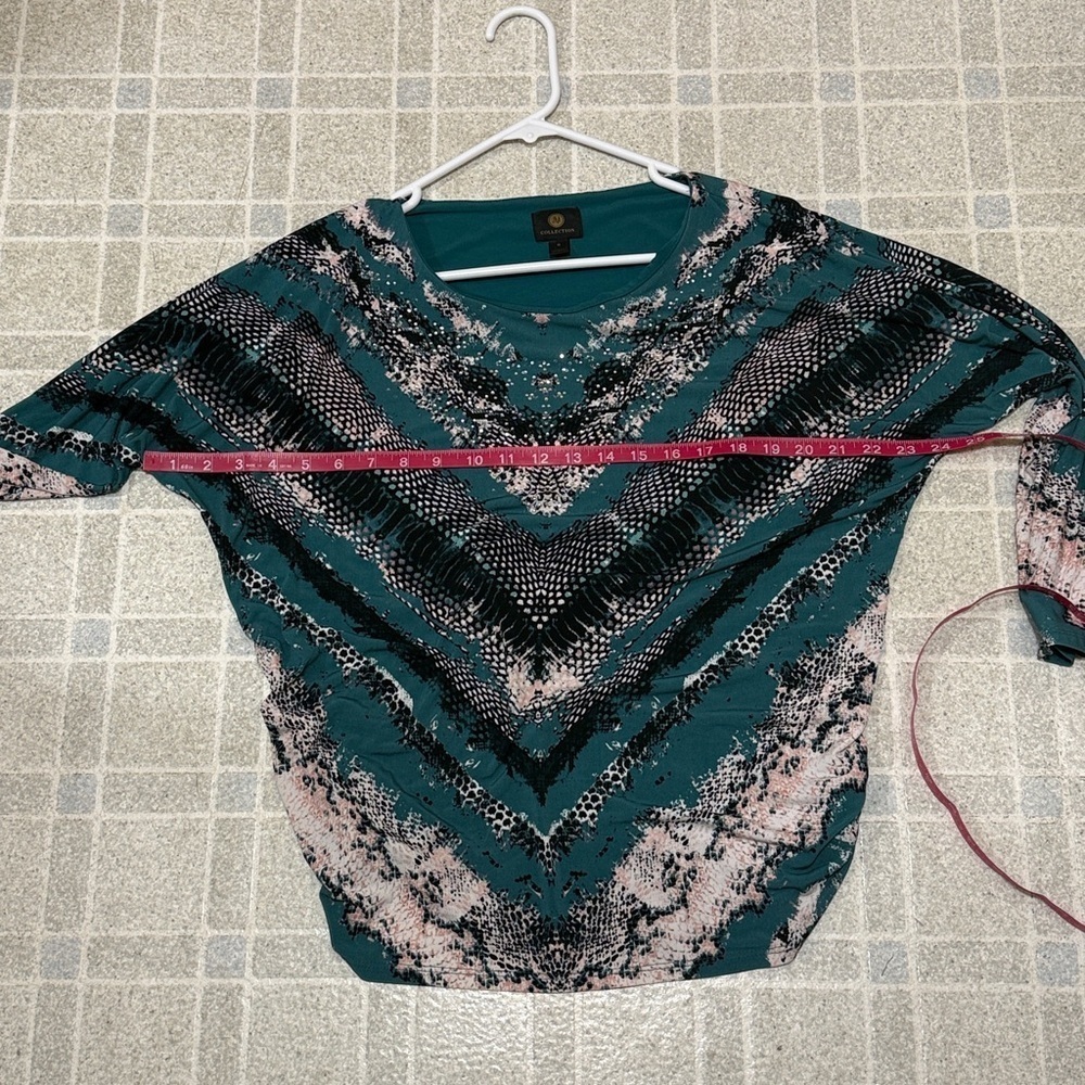 JM Collection Teal and Black Patterned Long Sleeve Top - Picture 5 of 6